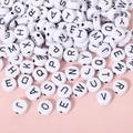 DIY white acrylic round alphabet beads with black letters for personalized jewelry making - 5x10mm White With Black Letters (100pcs)