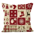 Funda de cojín navideña con patchwork de Papá Noel y renos en rojo y beige suave - 45*45cm (Cojín no incluido) / Estilo 4