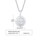 Detailansicht der silbernen Edelstahl-Kompass-Kette mit genauen Maßen und Kettenlänge - Stahl Anhänger + 60CM O-Kette