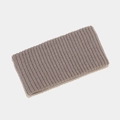 Close-up of ribbed knit texture on a stretchy brown winter headband for sports - Gray
