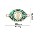 Detailed view of 18k gold plated Virgin Mary pendant with dimensions 19x15mm and weight 1.7g - DZ-950/Eye Connector Blue Glitter Virgin Mary
