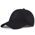Detail of premium black baseball cap with high-quality 3D letter embroidery and side logo - Adjustable / Dark Gray