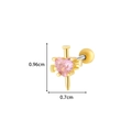 Pink heart zircon stud earring in gold finish with screw ball back and dimensions - Pink Heart Cross Style (2# Gold)