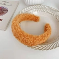 Cute amber orange teddy fleece headband with a soft plush texture for autumn winter - Orange