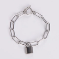 Bracciale a catena d'argento lucido con ciondolo a lucchetto e chiusura a levetta OT - Stile Lucchetto Della Longevità in Acciaio