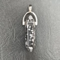 Natural agate hexagonal point pendant necklace with black and white spotted stone texture - Synthetic Snowflake Stone