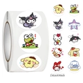 Detailed size view showing 2.43cm diameter of colorful Sanrio character reward stickers - Jjt036 Sanrio Cartoon (10 Images 500 Images/roll)