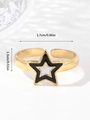 Adjustable gold-plated star ring with black and white enamel star-shaped pendant - Adjustable Open / Gold Black and White Star (W095-1)