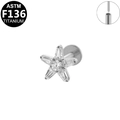 Star-shaped ASTM F136 titanium piercing stud with center gemstone in silver finish - Silver Star Style (G23LAP492-S1208128)