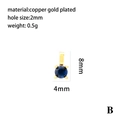 Detail of 4mm round blue zircon pendant in 18K gold plated copper with size markings - Round Pendant-B / Dark Blue Zirconia