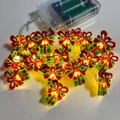 Green Christmas gift box LED string lights with red bow and warm yellow glow - 1m 10-LED (2AA Battery Model) / Large Gift Bag