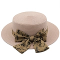 Dames strohoed met brede rand en bloemenstrik voor strand- en zonbescherming - M(56-58cm) / Roze