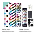 Birthday wrapping paper set with colorful dots, rainbows, and greeting cards - Dots Stripes Birthday Style Set With Accessories