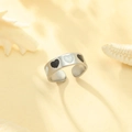 Minimalist silver stainless steel open ring with black and white enamel heart patterns - Adjustable Open / Silver Black White Heart (JR283-S7)