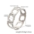 Silver wide stainless steel honeycomb bangle with white diamonds and hammered details - Z329-Geometric Hollow Links / Steel