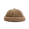 Khaki corduroy docker hat with plush fleece trim for women, winter warm style - Adjustable / Khaki