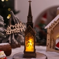 Détail de la lanterne d'église de Noël en bronze avec scène de bonhomme de neige lumineuse - Style Bougie-Bonhomme de Neige
