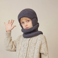 Purple knitted winter hat and neck warmer set for kids with ear protection design - Dark Gray