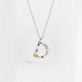 S925 sterling silver necklace featuring letter D pendant with colorful cubic zirconia - Silver Letter D