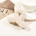 Elegant off-white plush hair claw clip for women, soft faux fur winter accessory - 9cm Plush Cross - Beige