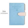 Light blue RFID passport holder in PU leather with strap closure and aircraft pattern - Snap Button Style / Blue