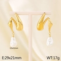 Pendientes de acero inoxidable dorado con perlas irregulares colgantes elegantes - Metal Torcido Dorado (KE116277-GC) / Dorado