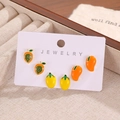Set of three fruit stud earrings including peach, mango and lemon on jewelry card - Mango Lemon (X311)