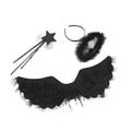 Three-piece black angel costume set with layered mesh wings, halo, and star wand - Black Angel Wings, Halo and Wand Set