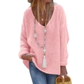 Women's pink V-neck knit sweater with long sleeves and loose drop-shoulder style - S / Dusty Pink