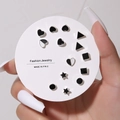 Close-up of geometric black and white stud earring set on jewelry display card - 6 Pairs Set / E0485-1 (Black White Geometric Set)