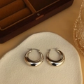Orecchini a cerchio spessi argentati a forma di mezzaluna stile francese lucido - Argento 25mm-Ago Rotondo