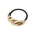 Detail of twisted gold alloy hair ring with high-elastic black band and polished finish - Wide Twist