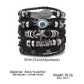 Men's multilayer vintage leather bracelet featuring metal feathers and evil eye charm - Black (Wings/Evil Eye/Star)
