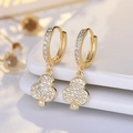 Elegant gold plated S925 silver clover hoop earrings with shimmering zircon crystals - Heart K (NN374)