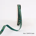 Dark green 1cm wide Christmas grosgrain ribbon with gold Merry Christmas foil print - Christmas Tree Ribbon-Green-1cm*50Yards