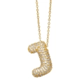 Detailed view of bubble balloon initial J pendant with micro-pave crystals on gold chain - Gold - Letter J (Pendant Only)