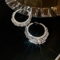 Sparkling silver round tassel earrings with pavé rhinestones on a black background - 24# Silver Earring Post - Silver