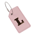 Pink PU leather luggage tag with gold letter L and secure wire loop fastener - Letter L