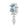 Charm fiore in argento 925 smaltato blu con pendente in zircone con taglio marquise - Ciondolo Fiore Blu Zircone(BSC1028)