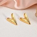 Minimalist 18K gold plated stainless steel stud earrings in unique V-shaped design - EH058-Abstract V-shape Fluid Heart