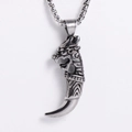 Collana con ciondolo testa di drago e dente di lupo retrò in argento vintage - Colore Acciaio (Con Catena)