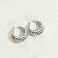 Polished silver croissant hoop earrings with a twisted geometric texture for women - Twill Hollow Earrings Steel Color / Steel