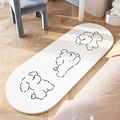 Plush oval white bedroom rug featuring minimalist black line dog patterns on wood floor - Loose Curl