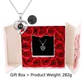 I Love You heart projection necklace in rose gift box, white case with 16 red flowers - White Gold Heart Necklace and Rose Gift Box