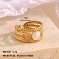 Gold layered stainless steel open ring with white round shell inlay for women - Vintage Twist Style