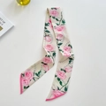Elegant ivory twilly scarf featuring pink roses and pearl chain patterns for bags or hair - Pink Rose