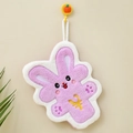 Pink cartoon rabbit coral fleece hand towel with white hanging loop for kitchen - Lucky Rabbit Purple