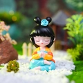Chinese court style girl figurine in yellow and blue Hanfu meditating for desk decor - Style 20A Praying