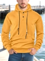 Detail van gele herenhoodie met wafelstructuur en zwarte knoopsluiting aan de hals - S / Geel