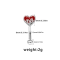Detailed technical diagram of silver heart flame belly ring with metric size dimensions - Red Heart Flame Curved Barbell (EY04491759-3)